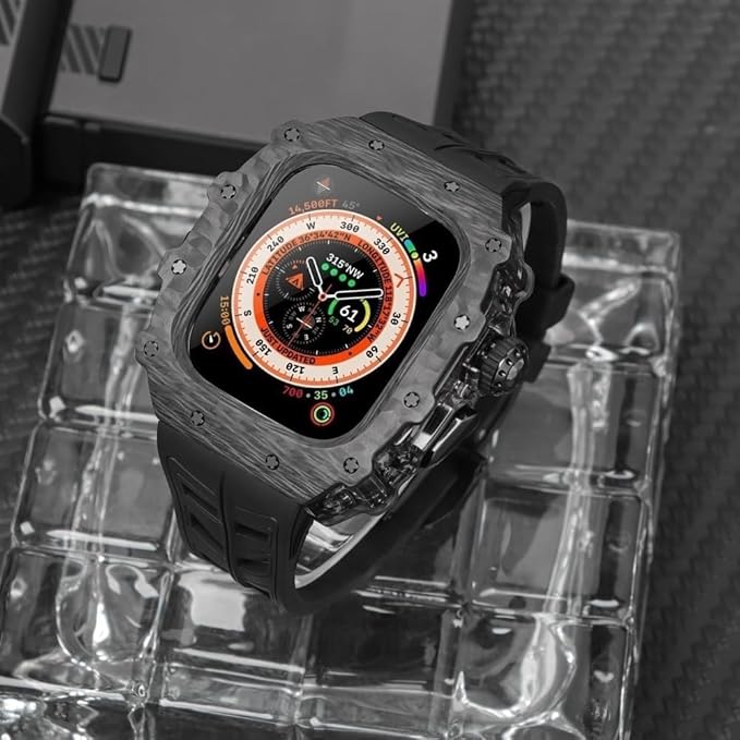 Carbon Fiber Case & Silicone Band for Apple Watch Series 10 – Black