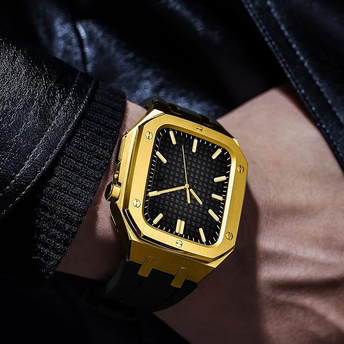 Stainless Steel Case & Silicone Band for Apple Watch – Gold Black
