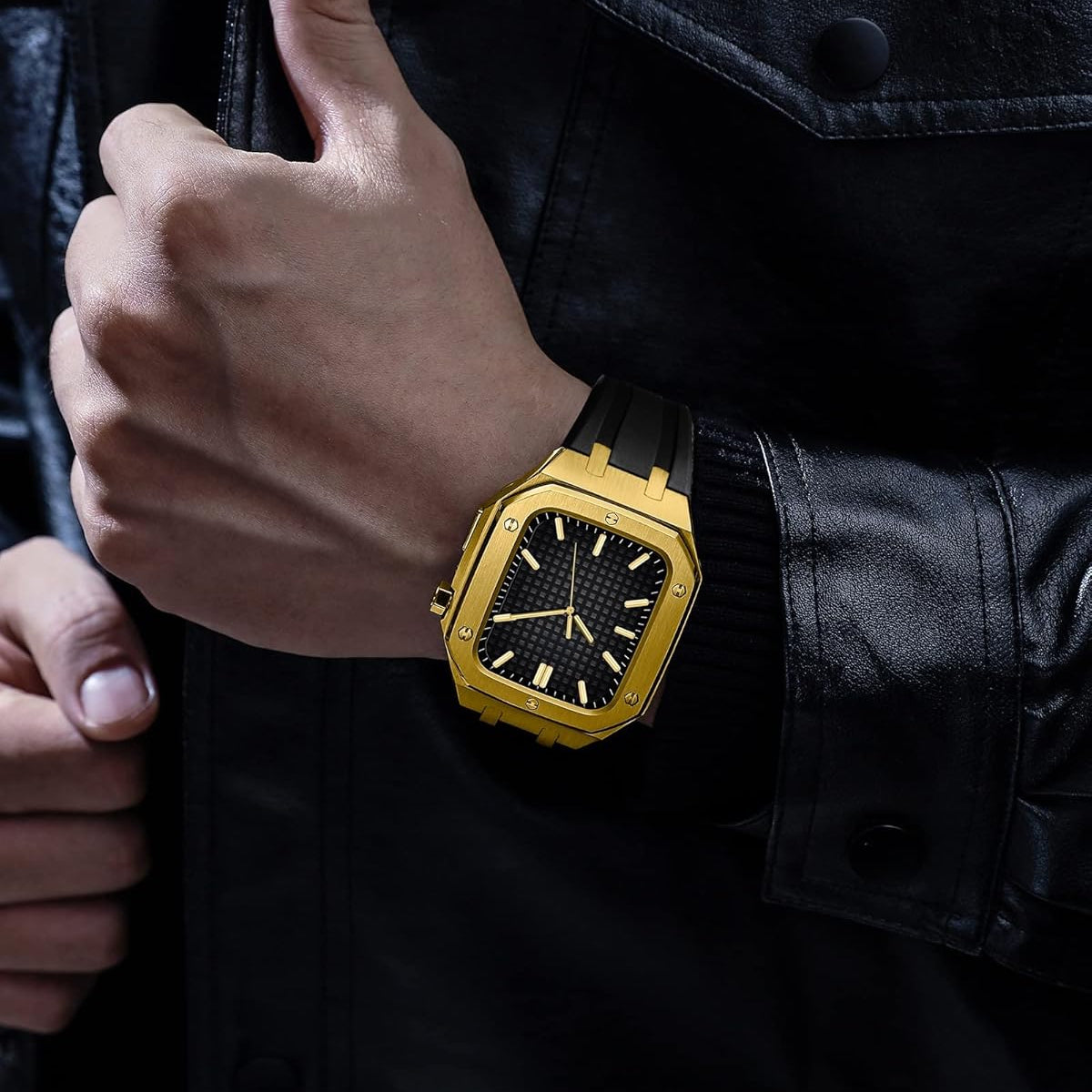Stainless Steel Case & Silicone Band for Apple Watch – Gold Black