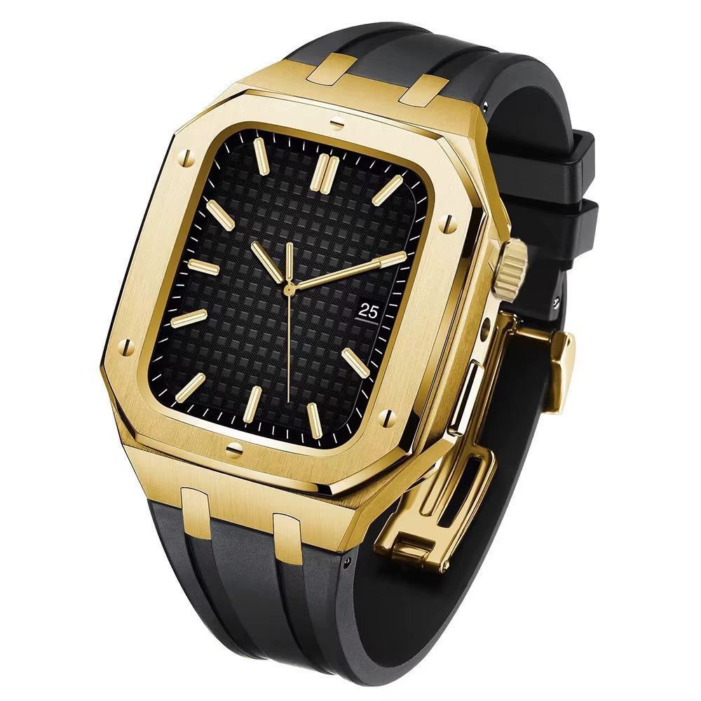 Stainless Steel Case & Silicone Band for Apple Watch – Gold Black