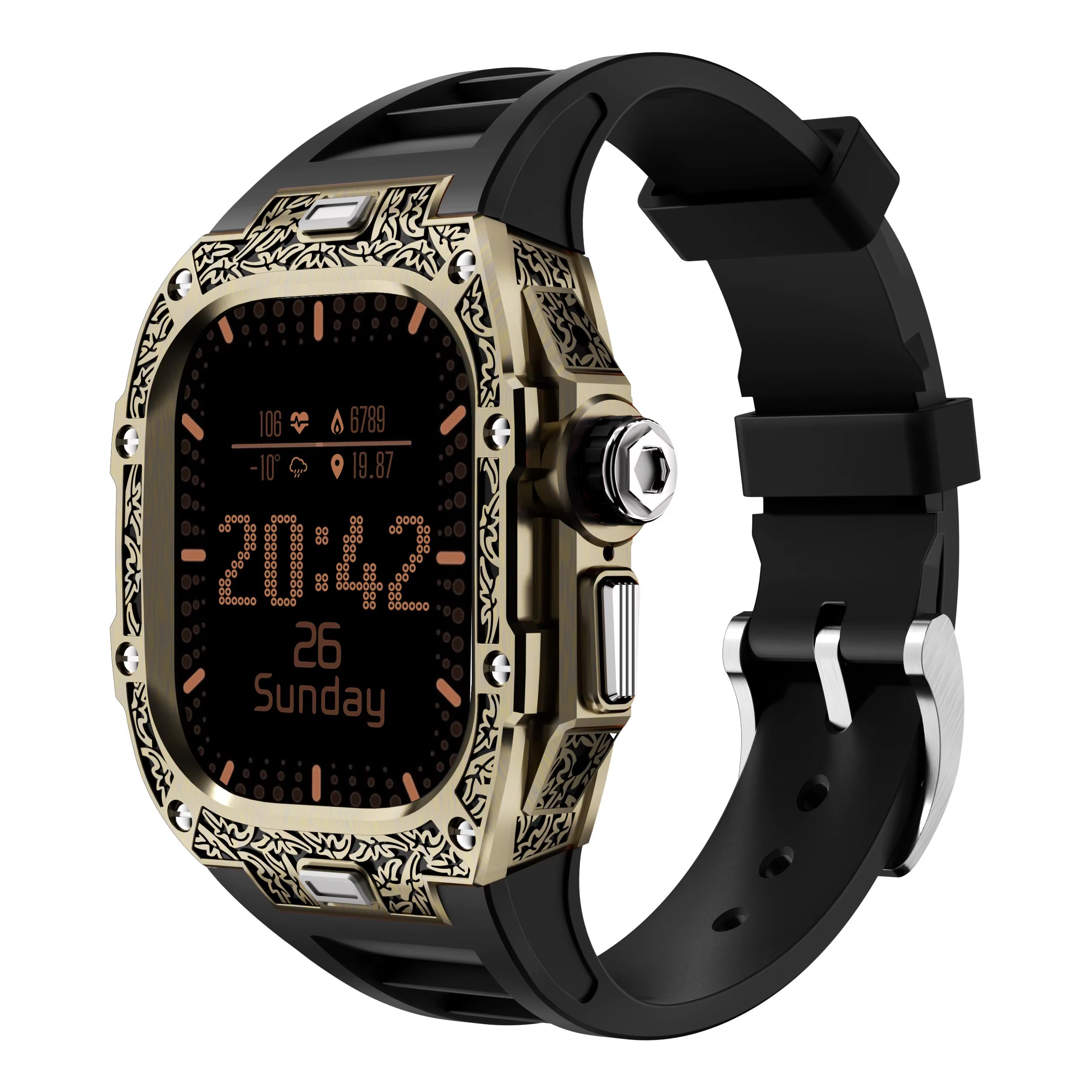 Patterned Stainless Steel Case & Silicone Band for Apple Watch Ultra – Black Bronze