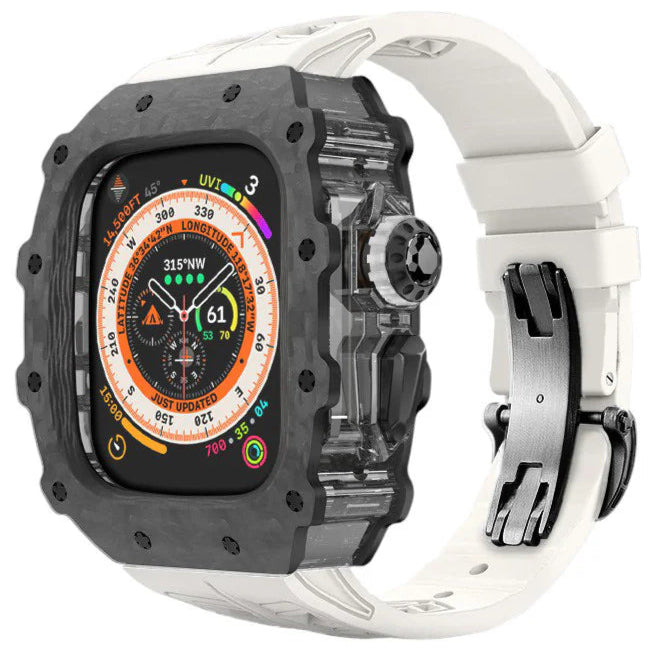 Carbon Fiber Case & Silicone Band for Apple Watch Series 10 – White