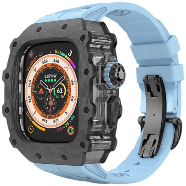 Carbon Fiber Case & Silicone Band for Apple Watch Series 10 – Blue