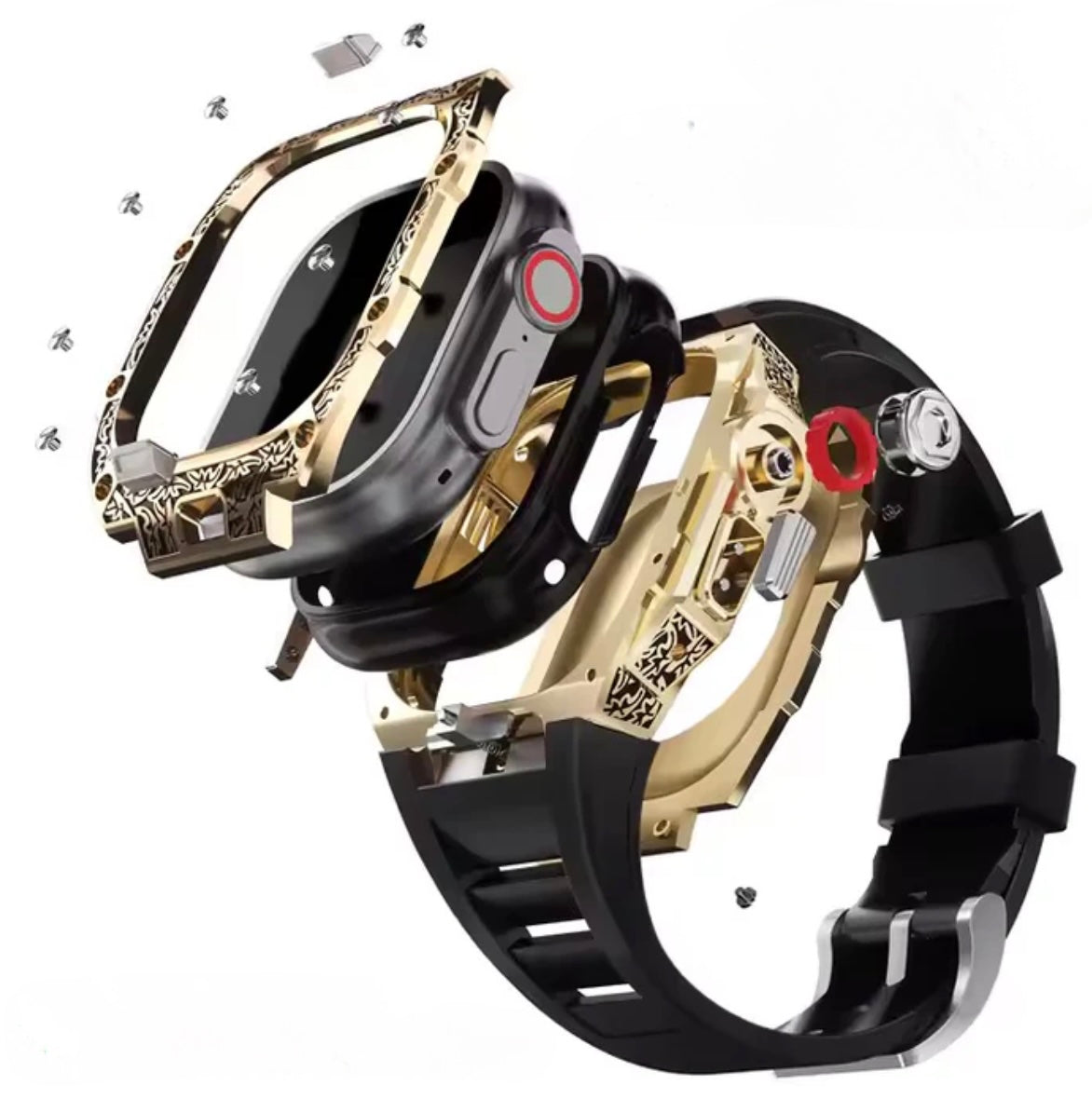 Patterned Stainless Steel Case & Silicone Band for Apple Watch Ultra – Black Bronze