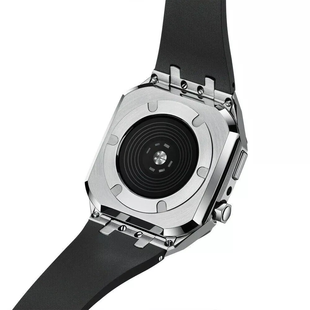 Stainless Steel Case & Silicone Band for Apple Watch – Silver Black