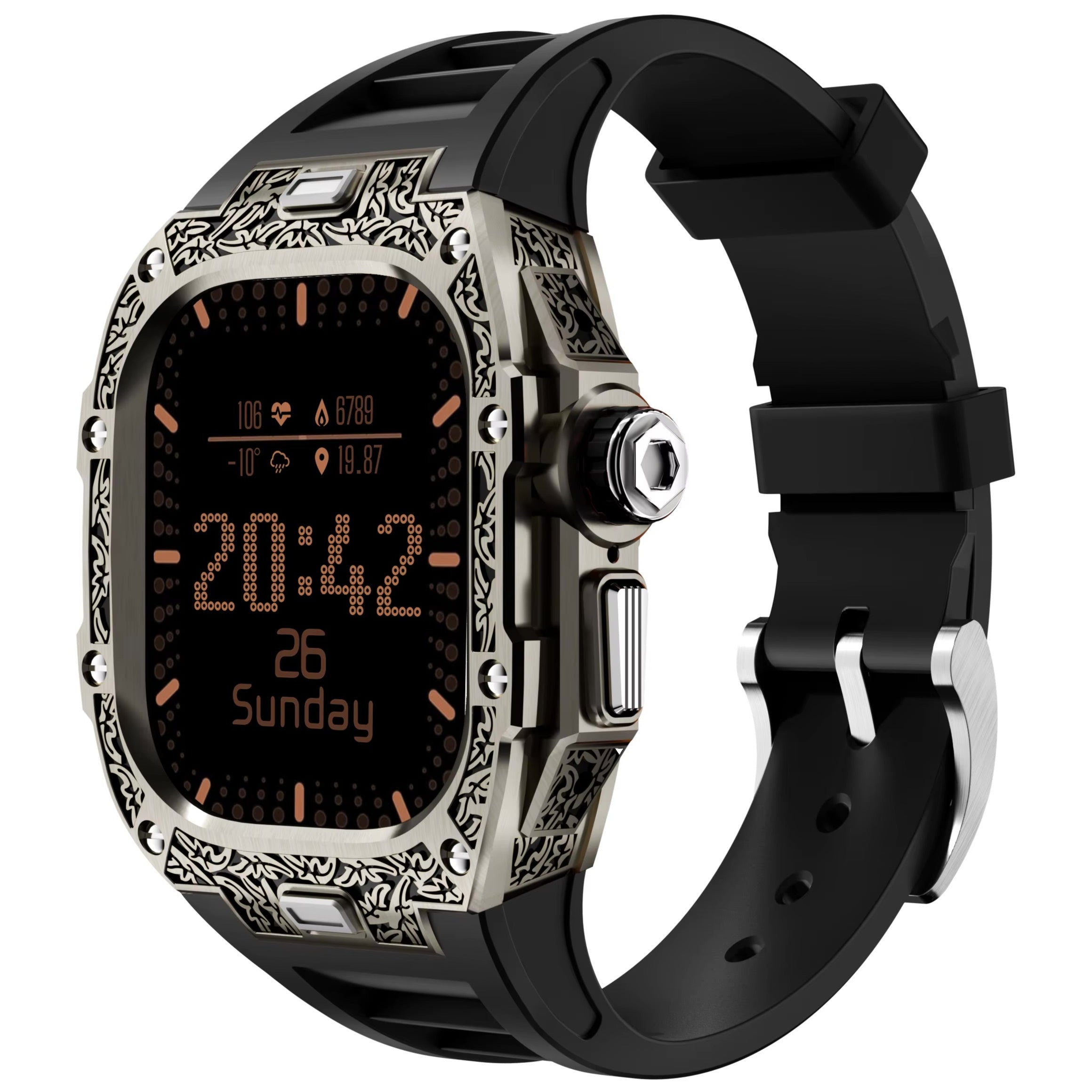 Patterned Stainless Steel Case & Silicone Band for Apple Watch Ultra – Black