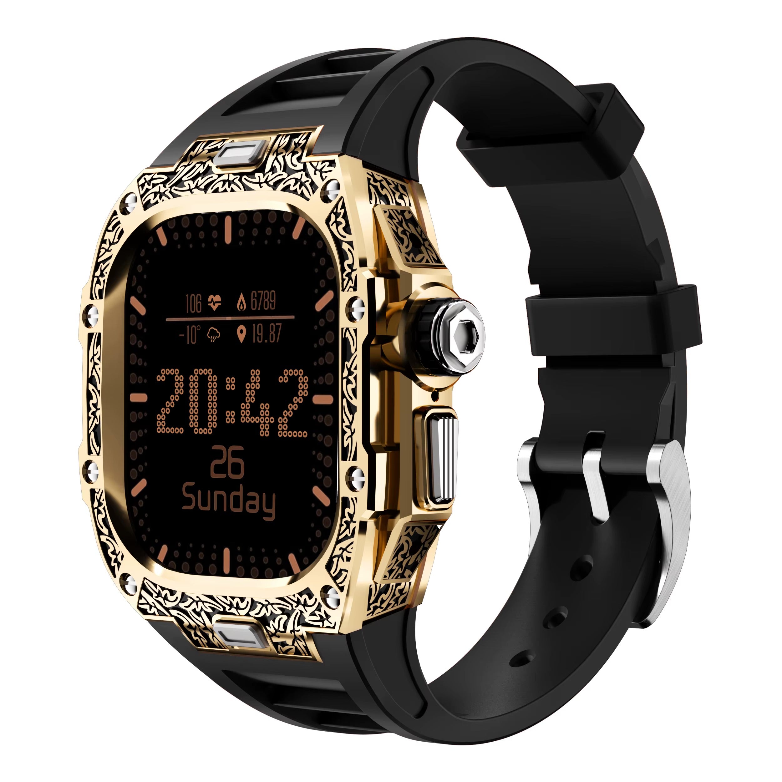 Patterned Stainless Steel Case & Silicone Band for Apple Watch Ultra – Black Gold